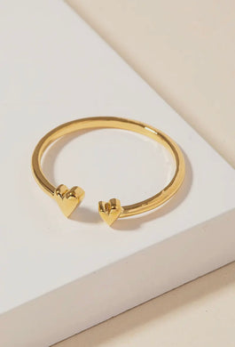 Delicate Double Heart Open Ring - Gold