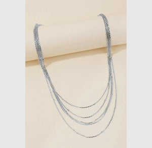 Layered Dainty Box Chain Necklace - Silver