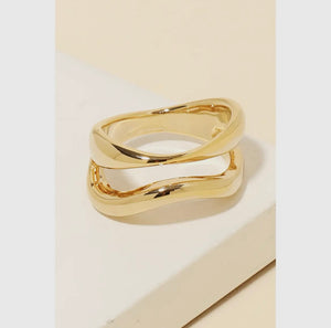 Warped Metallic Double Line Ring - Gold