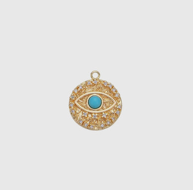 Evil Eye Coin with Turquoise Stone Charm Bar