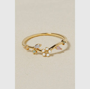 CZ Flower Band Ring - Gold