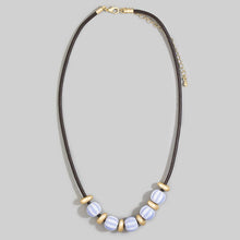 Leather Cord Striped Ceramic Bead Necklace: WGBL