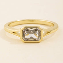 Gold Dipped Split Shank Step Cut Bezel Cz Ring: 27SILVER
