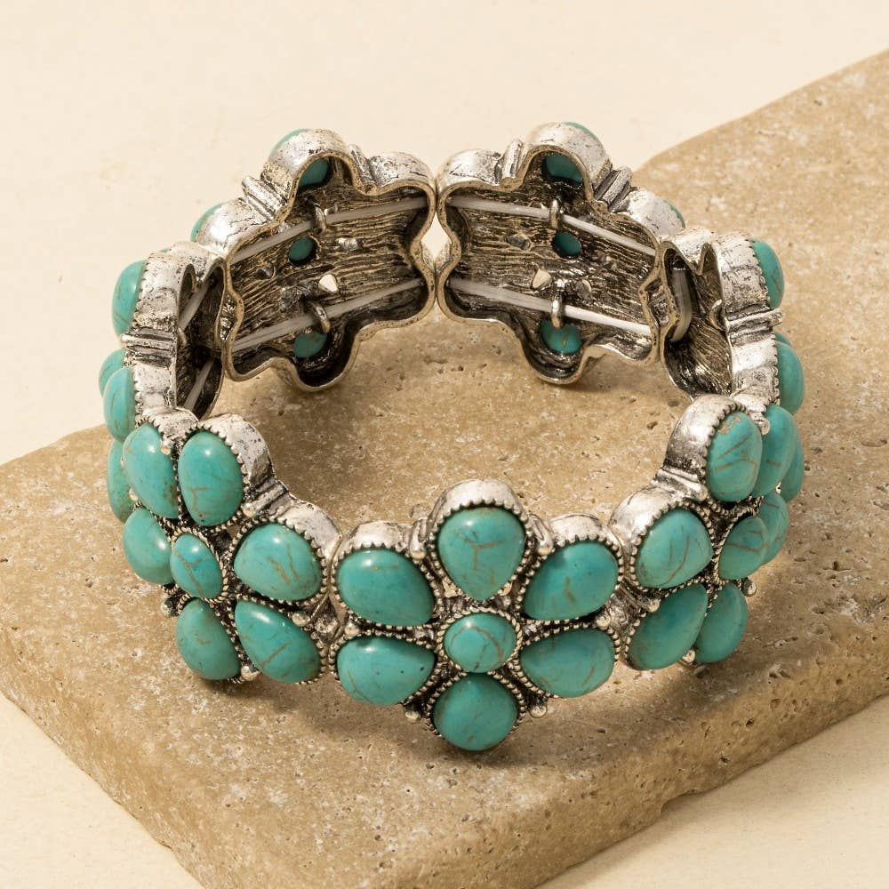 Western Turquoise Concho Floral Elastic Bracelet