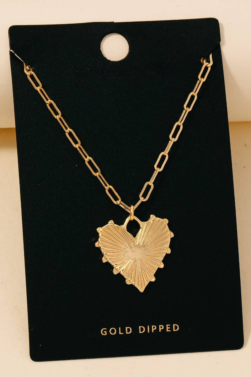 Gold Dipped Shining Heart Pendant Necklace - Gold