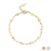 18K Gold PVD Stainless Steel Cross Chain Bracelet: Stainless Steel Silver