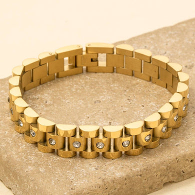 Stainless Steel Studded Watch Chain Bracelet - Gold