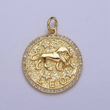 24K Gold Filled Zodiac Sign Birth Star Hammered Round Micro Paved CZ Charm Bar