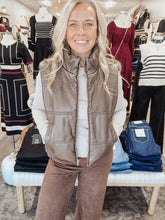 Saddle Ridge Leather Look Puffer Vest - Brown