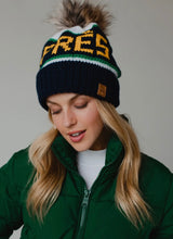 Apres Pom Hat - Navy/Yellow/Green