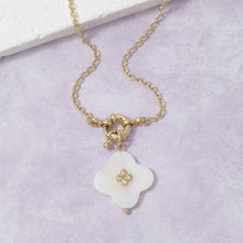 Shell Clover Pendant Necklace With Cz Center