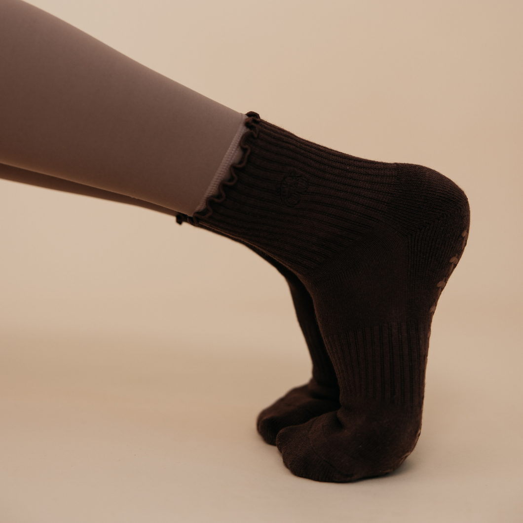 Espresso Dark Brown Neutral Pilates Grip Socks - Daily Grind