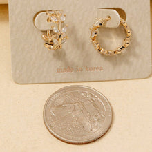 Rhinestone Oval Leaf Branch Hinge Hoop Earrings - Gold
