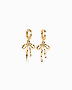 Droopy Bow Drop Huggie Earrings - Silver