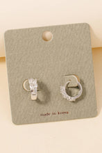 Oval Rhinestone Studded Hinge Hoop Earrings - Silver