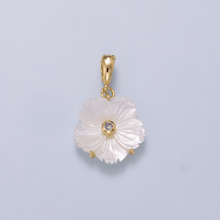 16K Gold Filled 20mm Birthstone CZ Mother of Pearl Flower Snap Drop Pendant | Charms-00965 ~ Charms-00976: April - Diamond