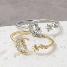 Cz Celestial Moon And Star Cluster Cuff Ring - Gold