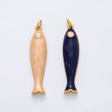 18K Gold Filled 38mm Blue, Champagne Enamel Fish Sardine Charm | AF1309: Dark Blue