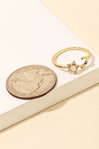 Star And Crescent Stud Open Band Ring - Gold