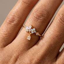 Gold Dipped Twisted Cz Butterfly Flower Ring: Gold