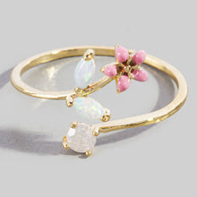 Enamel Flower Opal Branch Open Cuff Ring