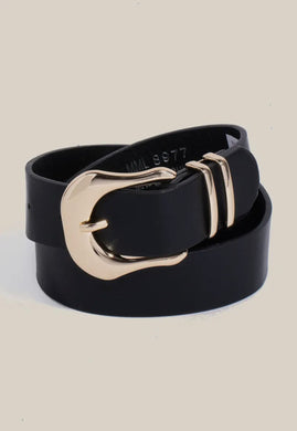 Smooth Faux Leather Belt - Black/Gold