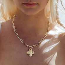 NOTABLE HAMMERED CROSS FRONT TOGGLE NECKLACE - GOLD