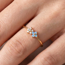 Gold Dipped Cz Double Flower Ring - Silver