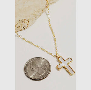 Flat Pearl Cross Chain Necklace - Gold/Ivory
