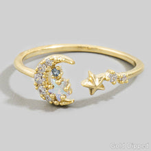 Cz Celestial Moon And Star Cluster Cuff Ring - Gold