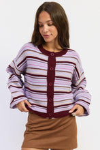 BUTTON UP ROUND NECK CARDIGAN: LEMON GREY MULTI