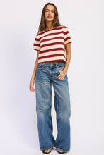 Fairway Stripe Boyfriend Tee - Wine Multi
