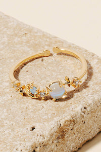 Moon Star Iridescent And Rhinestone Studs Open Band Ring - Gold