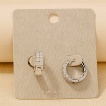 Rhinestone Square Studs Hinge Hoop Earrings - Gold