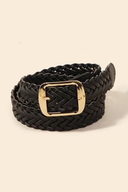 Faux Leather Braided Belt - Black