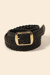 Faux Leather Braided Belt - Brown