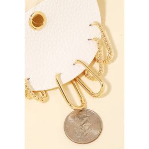 Metallic Oval Hinge Hoop Earrings Set - Gold
