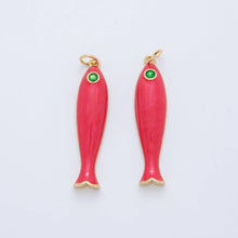 18K Gold Filled Blue, Green, Red Enamel Sardine Fish Charm Bar | AF404 AF-779: Red