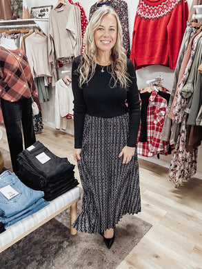 Kensington Knit Long Sleeve Ribbed Top Dress - Black Multi