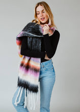 Black & Multicolored Striped Scarf with Fringe