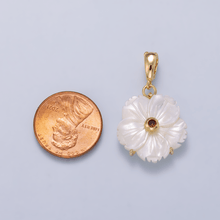 16K Gold Filled 20mm Birthstone CZ Mother of Pearl Flower Snap Drop Pendant | Charms-00965 ~ Charms-00976: April - Diamond