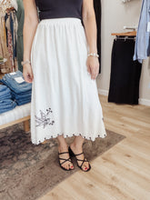 Sparrow Song Bird Embroidery Detail Midi Skirt - Ivory
