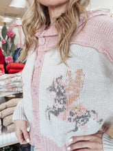 Running Free Sweater Cardigan with Horse Print - Pink