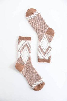 Faux Mohair Diamond Pattern Socks - Camel