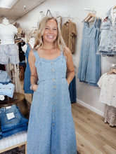 Bluebell Brunch Floral Denim Jacquard Sweetheart Midi Dress