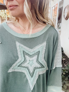 Patch Star Pullover - Sage