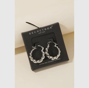 Secret Box Metallic Braided Hoop Earring - Silver