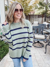 FINAL SALE Cozy Creek Stripe Sweater Striped Crew Neck Long Sleeve Sweater  - Light Olive