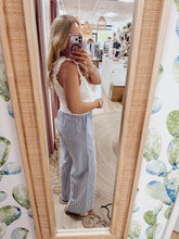 Pier Point Contrast Striped Woven Elastic Tie Waist Pant