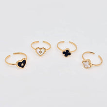 Heart Shaped & Clover 18K Gold Plated Ring - White